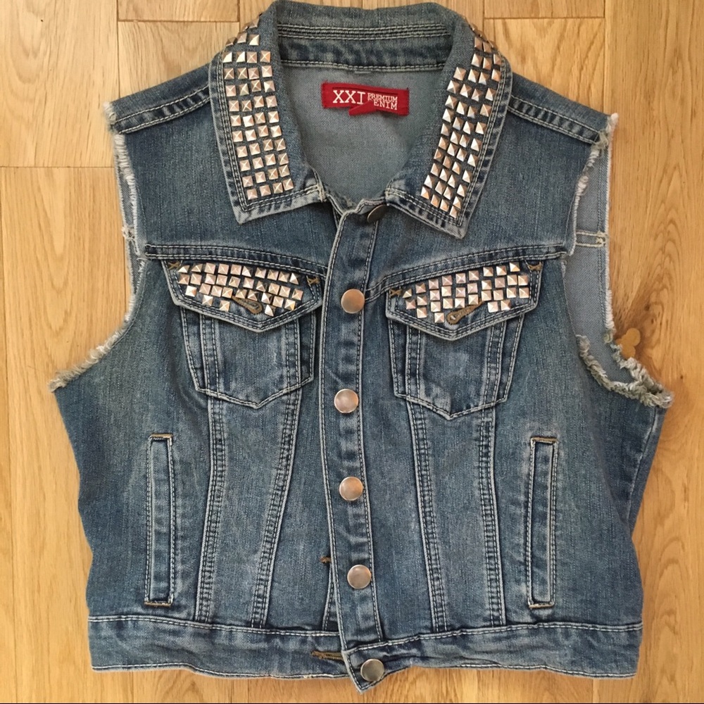 Forever 21 Studded Mini Jean Vest